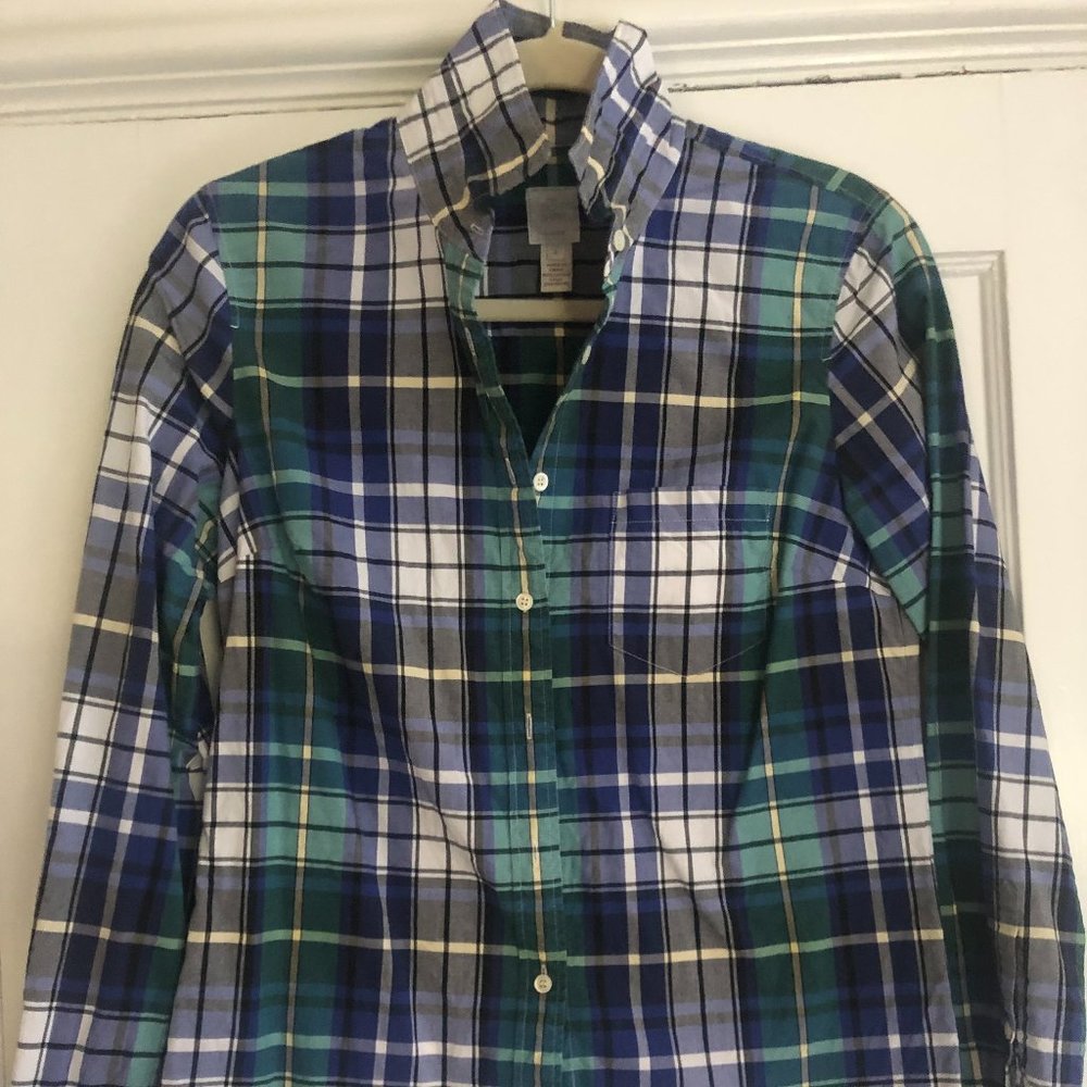 J. Crew "The Boy Shirt" navy and green plaid button up